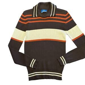 Vintage Macys Men’s Store Medium Brown, Rust & Cream Long Sleeve Sweater